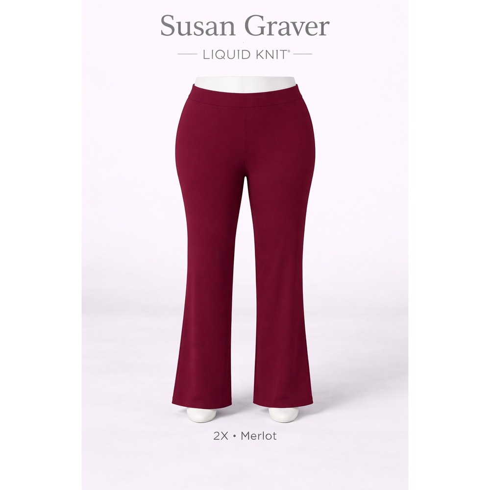 Susan Graver Womens 2X Bootcut Liquid Knit Elastic Waist Reg‎ Pants Merlot NWT